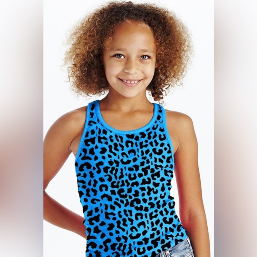 Girl's Solid Racer Back Tank Lace Back w/ Leopard Print